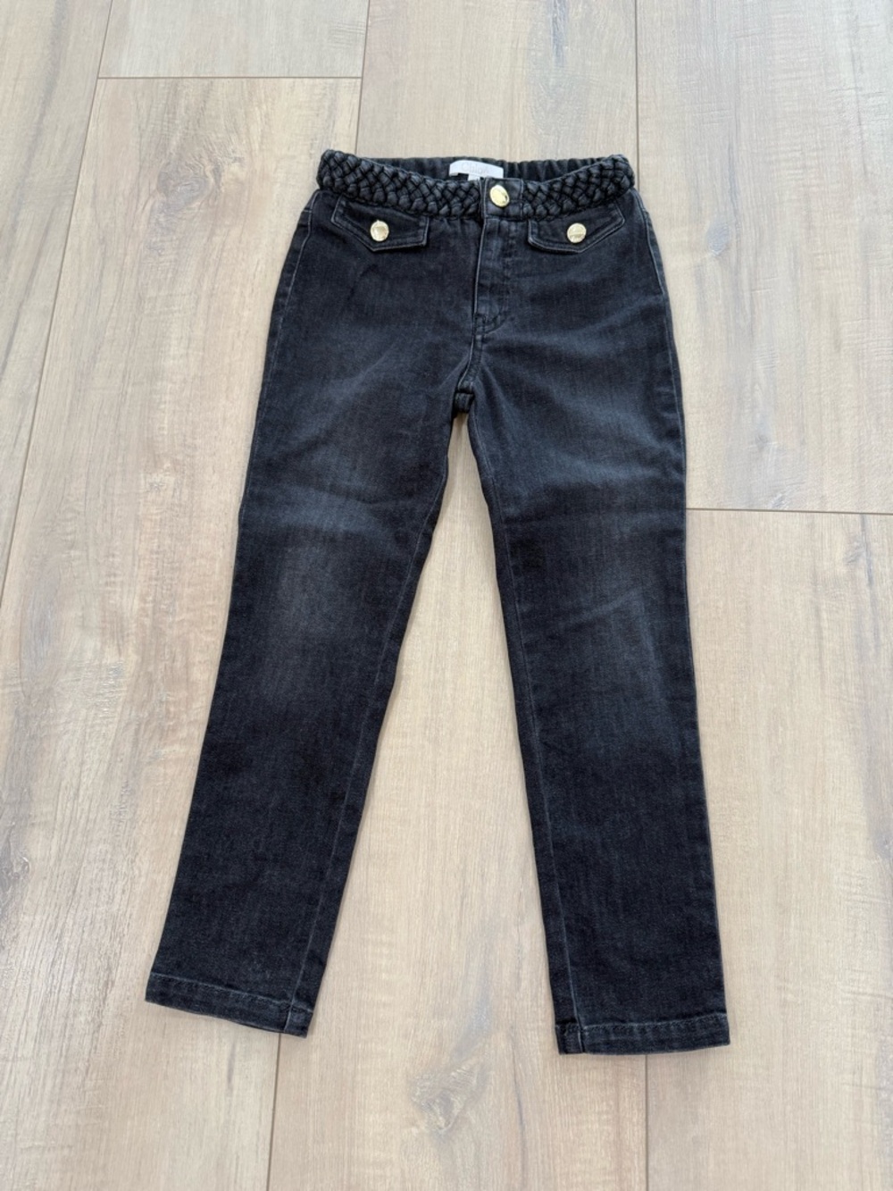 Chloe Black Braided-Waist Kids Jeans with Gold Buttons